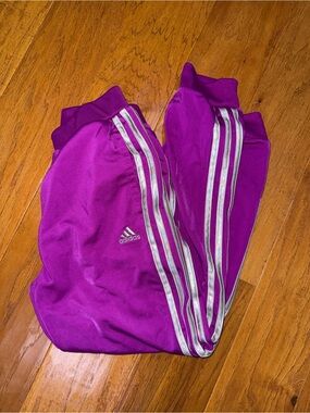 adidas Kids Magenta Track Pants with Silver Stripes sz, 10/12